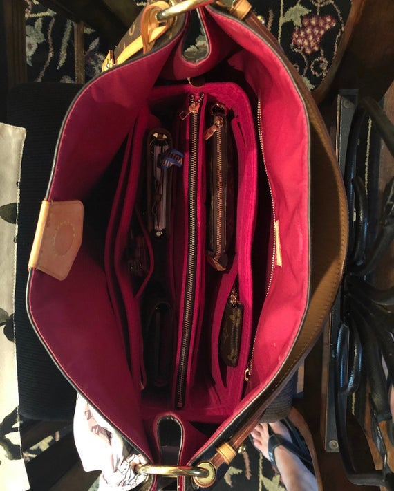 Graceful (Pivoine) MM PM Organizer (w/ Detachable Zipper Bag), Tote Felt Purse Insert, Makeup Gold Golden Zip Laptop iPad Pocket by JennyKrafts