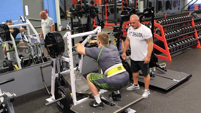 Rick Hoole, the developer of Pit Shark strength training products, coaches up the Belt Squat on the Pit Shark Short Rack