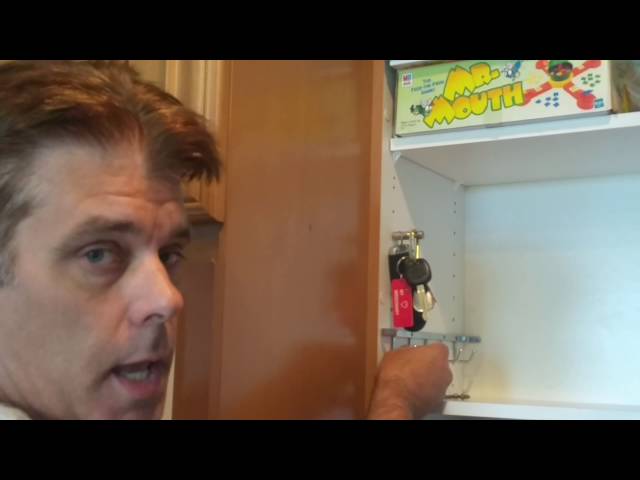 Used a closet doctor sliding belt rack for key storage in a kitchen cabinet.