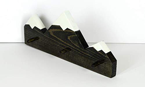 Mountain view key rack, entryway key holder, ebony stained snow capped scenic ring shelf, dowel rod hangar, easy access wall decor, home