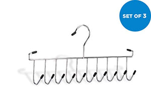Organize It All 10-Hook Tie Belt Scarf Accessory Closet Hangers, Set of 3, Chrome