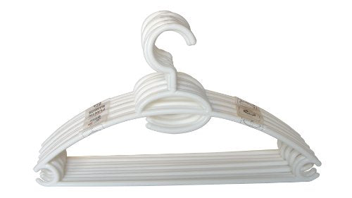 Home Basics Pack of 10 Tubular Plastic Hanger Concave Sides and Center Accessory Hook for Laundry, Closet Heavy-Duty Slim Space Saving (WHITE, 1)