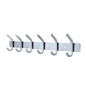 HOMEIDEAS Coat Hook Rack Wall Mounted 17-Inch Brushed Nickel SUS304 Stainless Steel Bath Towel Hook Coat Rail Double 6 Hooks