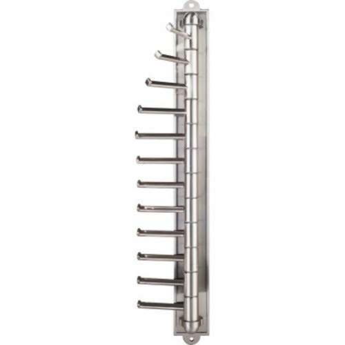 Screw mounted tie/scarf rack. Holds 12 ties/scarfs. Each arm moves independently allowing for easy access to ties/scarfs. Finish: Satin Nickel