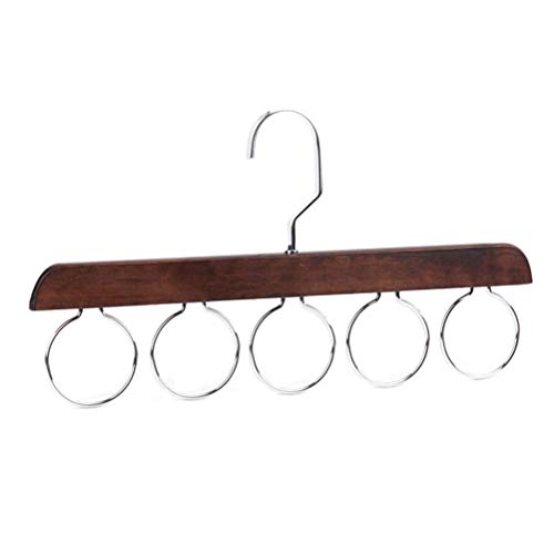 Yardwe Multi-Functional Wooden Scarf Organizer for Closet Belts Hanger Shawls Holder Tie Rack with 5 Loops