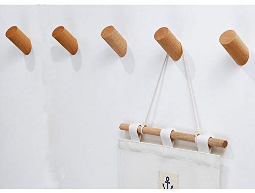 REMEE Wall Mounted Wooden Coat Hooks Vintage Handmade Craft Racks for Hanging Hat Scarf Towel Key/Organizing Cups Mugs,Beech Wood Organizer Hanger,Pack of 5(Style 1)