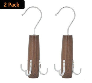 OVOV 4-hook Rotating Belt Tie Rack Holder Hook Wooden Hanger for Closet Organizer Clothes Hanger 2 Pack (Brown) by