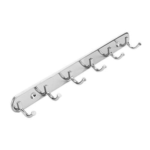 Wall Mount Hook Rack Stainless Steel Rustproof Metal Hooks Racks Organizer for Jackets Coats Hats and Scarves 6-Hooks (Silver)