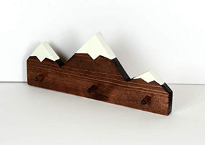 Mountain view key rack, entryway key holder, mahogany stained snow capped scenic ring shelf, dowel rod hangar, easy access wall decor, home