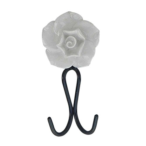 Indianshelf Handmade 1 Artistic Vintage Cream Ceramic Rose Key Hooks Hangers/Key Holder for Wall