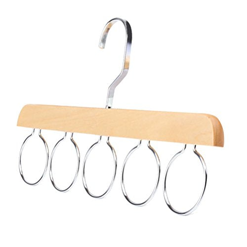 Yardwe Tie Rack Hanger Necktie Closet Storage Rack Scarf Belt Organizer Holder with 5 Loops (Wood Color)