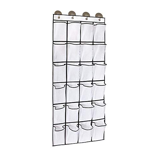 Reincome Over The Door Shoe Organizer 24 Pockets Non-Woven Fabric with 4 Adhesive Hooks Heavy Duty for Hat Gloves and Scarf Mesh Hanging Shoe Organizer, White