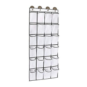 Reincome Over The Door Shoe Organizer 24 Pockets Non-Woven Fabric with 4 Adhesive Hooks Heavy Duty for Hat Gloves and Scarf Mesh Hanging Shoe Organizer, White