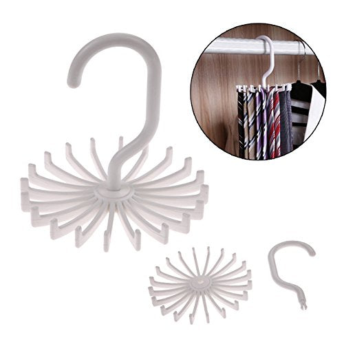 20 Hook Coat Rack - Tie Hanger Organizer - Plastic Rotating Tie Rack Hanger Holder 20 Hooks Clostet Clothing Rack Hanging Necktie Belt Shelves Wardrobe Organizer White - Tie Hanger Rack