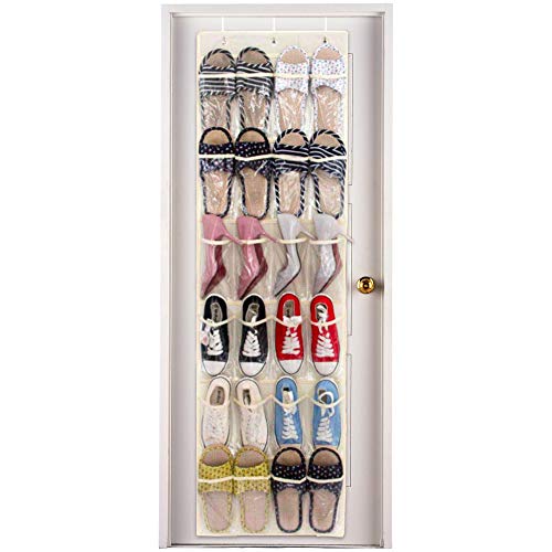 24 Pockets Over The Door Shoe Organizer. Crystal Clear Display Storage for Designer Shoes, Pointy Heels, Sports and Running Snickers. Heavy Duty and Durable. Space Saver.