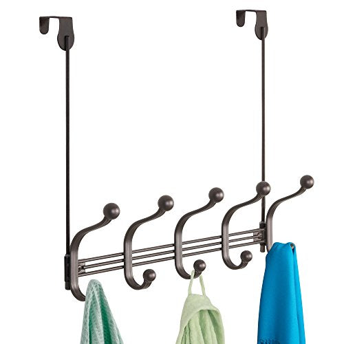 iDesign York Metal 5-Hook Over-the-Door or Wall Mount Rack for Coats, Hats, Scarves, Towels, Robes, Jackets, Purses, 15.62
