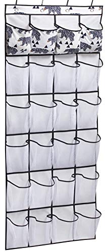 Over The Door Shoe Organizer with 24 Large Pockets Hanging Shoe Rack, White