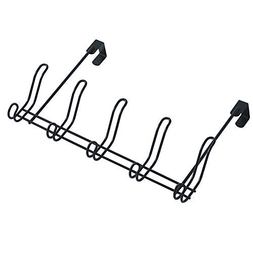 Loghot Over Door Hook Organizer Rack-Scarf,Belt,Hat,Coat Hanger-5 Hook Organizer Rack Use for Kitchen,Bathroom,Bedroom,Office (Black)