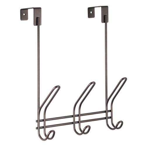 iDesign Classico Metal Over the Door Organizer, 3-Hook Rack for Coats, Hats, Robes, Towels, Bedroom, Closet, and Bathroom, 5