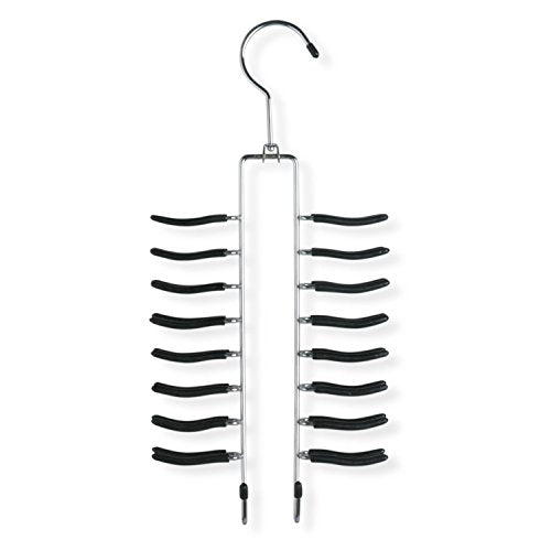 Honey-Can-Do HNG-01205 Non-Slip Tie and Belt Organizer, Chrome/Black, 18-Hook