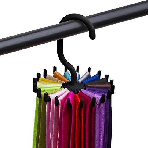 Inkach Tie Belt Rack Hanger - 360 Degree Rotating Scarf Holder 20 Hooks for Closet Organizers Space Saver (Black)