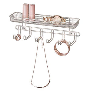 InterDesign Classico Wall Mount Fashion Jewelry Organizer, 6-Hook Storage Rack for Rings, Earrings, Bracelets, Necklaces, 11" x 2.88" x 3.75", Satin