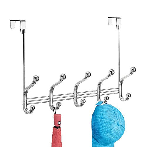 iDesign York Metal Over the Door Organizer, 5-Hook Rack for Coats, Hats, Robes, Towels, Jackets, Purses, Bedroom, Closet, and Bathroom, 15.28