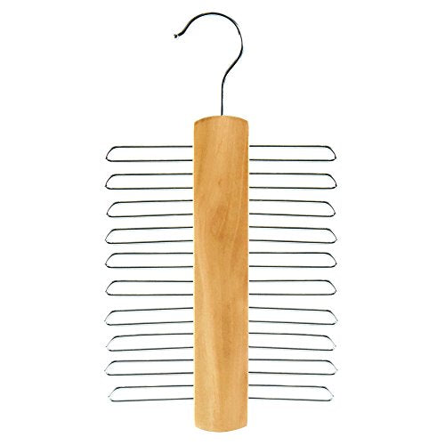 HANGERWORLD Natural Wooden 12inch Tie Rack 20 Bar Hanging Scarf Belt Accessory Hanger Organizer