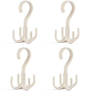 Ozzptuu 4 Pcs 360 Degree Rotating Twirl Tie Rack Holder Hanger Hook for Tie Scarf Belt Closet Accessory Organizer (Beige)