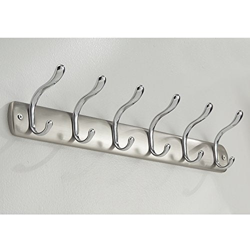 iDesign Bruschia Metal Wall Mount 6-Hook Rack for Coats, Leashes, Hats, Robes, Towels, Jackets, Purses, Bedroom, Closet, Entryway, Mudroom, Kitchen, Office, 20