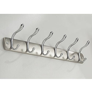 iDesign Bruschia Metal Wall Mount 6-Hook Rack for Coats, Leashes, Hats, Robes, Towels, Jackets, Purses, Bedroom, Closet, Entryway, Mudroom, Kitchen, Office, 20" x 3" x 3.75", Brushed Nickel and Chrome
