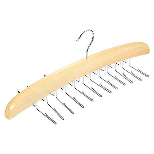 Juvale Natural Wood Multi Hook Tie Rack - 12 Hooks to Organize Ties Accessories - 16 Inch - Single Unit