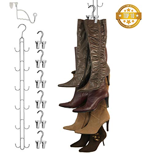 New Improved System: Boot STAX- Vertical Boot Storage System- 1 Hanging Swivel Rod with 12 Hooks - Includes 6 Boot Hangers (Boot STAX)