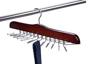 Amber Home Gugertree Wooden Tie and Belt Racks, Tie Organizer Hangers Holds 24 Ties Cherry Color 1 Pack (Chrome Hook)
