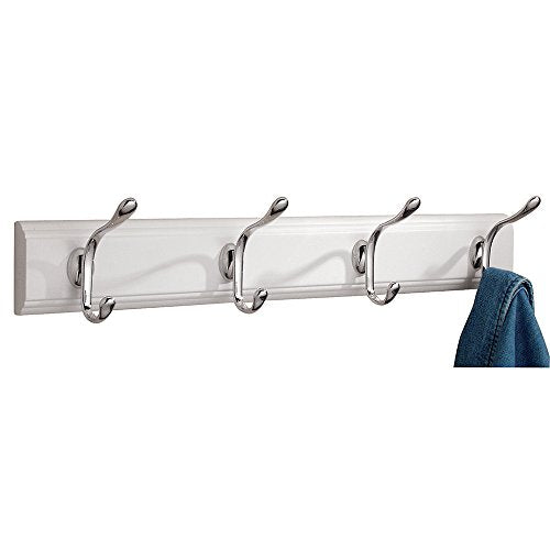 iDesign Paris Wall Mount Entryway Storage Rack for Jackets, Coats, Hats, Scarves - 4 Hooks, White/Chrome