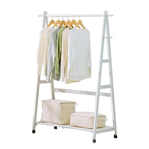 Floor Standing Coat Rack with Pulley, Clothes/Hat/Shoe Storage Rack Clothing Shelf Multifunction Solid Wood Hangers Single Rod Type,3 Hook,60/80/100cm 3, Brown and White