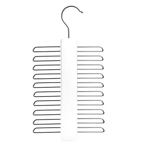 Nicholas Winter 20 Bar Wooden Tie/Belt/Scarf Hanger with Chrome Hooks - White