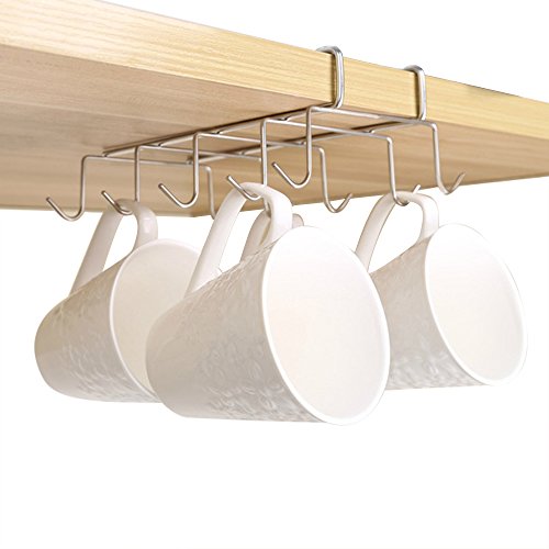 Foder 10 Hook Mug Holder Under Shelf Mug Hooks Mug Rack Hanger Coffee Cup Holder Drying Rack for Kitchen Hanging Organizer Rack- Cabinet Hanging Tie Belt Organizer Rack