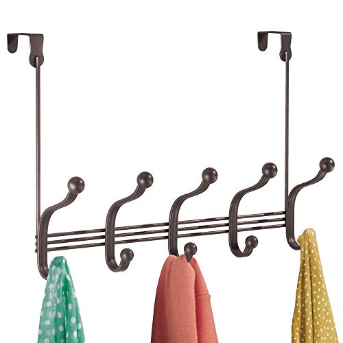 iDesign York Lyra Over the Door 10-Hook Rack for Coats, Hats, Robes, Towels - Bronze