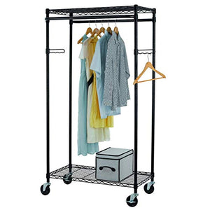 Tidyliving Garmen Heavy Duty Garment Rack, Commercial Grade, Double Rod Rolling Organizer, Adjustable Hanging Clothes Stand