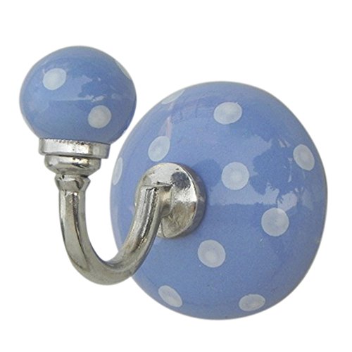 Indianshelf Handmade 1 Artistic Vintage Blue Ceramic Dotted Rail Hooks Hangers/Wall Hooks for Keys