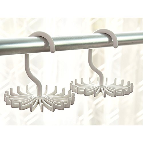 2 Pack LUISMIA 360 Degree Rotating Twirl Tie Rack Adjustable Belt Scarf Hanger Holder Hook Organization for Closet Organizer Storage (white)