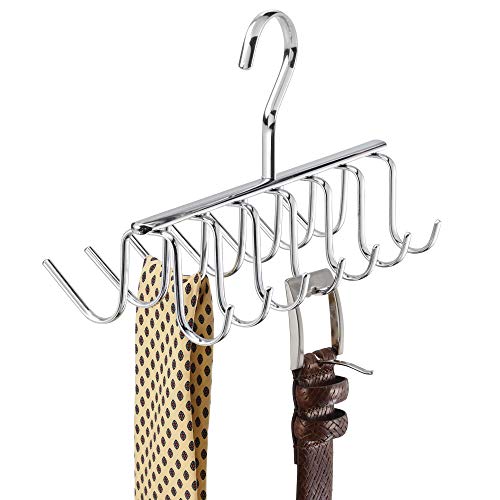 iDesign Axis Metal Tie and Belt Hanger, Hanging Closet Organization Storage Holder for Belts, Men's Ties, Women's Shawls, Pashminas, Scarves, Clothing, Accessories, 14 Hooks, Chrome