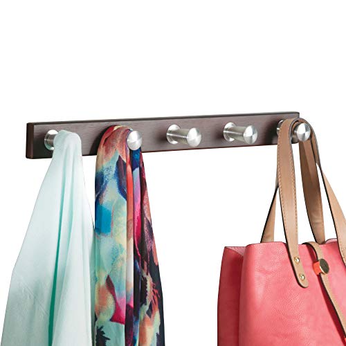 iDesign Formbu Bamboo Wall Mount 5-Peg Coat Rack for Hanging Jackets, Leashes, Purses, Hats, Scarves, Bags in Mudroom, Kitchen, Office, 18
