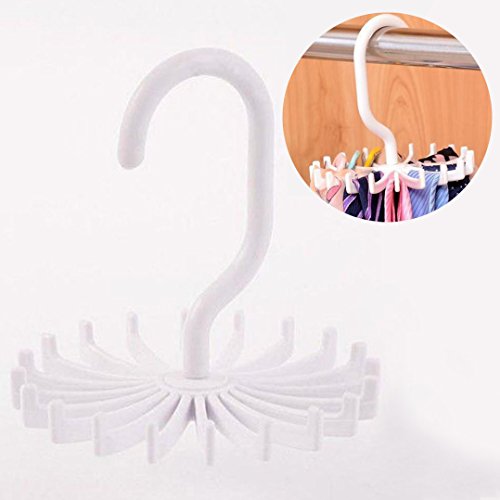 Inkach Tie Belt Rack Hanger - 360 Degree Rotating Scarf Holder 20 Hooks for Closet Organizers (White)