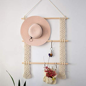 LSHCX Handmade Macrame Tapestry Door Wall Hanging Accessory Holder with 3 Hooks - Scarf, Belt, Hat Storage Organizer Rack