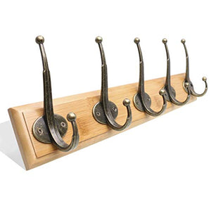 SZAT PRO Wall Mounted Coat Rack with 5 Bronze Hooks for Entryway(Wooden, Bronze)