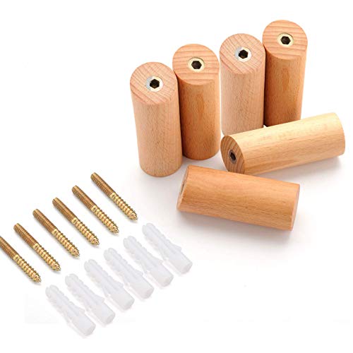 YOYAI Natural Wood Coat Hooks Wall Mounted Hat Rack Wood Wall Hooks Heavy Duty Single Organizer Handcrafted Decorative(Beech Wood,Pack of 6)