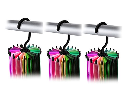 Ovee Lando 3 Pack 360 Degree Rotating Twirl Tie Rack Adjustable Tie Belt Scarf Hanger Holder Hook Ties Scarf for Closet Organizer Storage (4.4