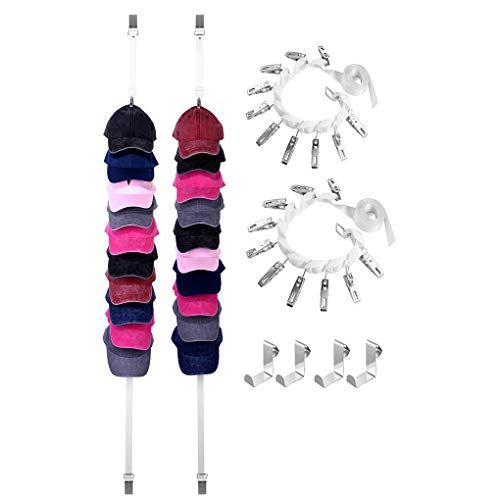 Hat Rack for Baseball Caps Holder Organizer (White-10 Clips (2 Pack))